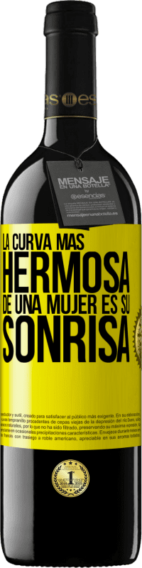 39,95 € Envío gratis | Vino Tinto Edición RED MBE Reserva La curva más hermosa de una mujer es su sonrisa Etiqueta Amarilla. Etiqueta personalizable Reserva 12 Meses Cosecha 2016 Tempranillo