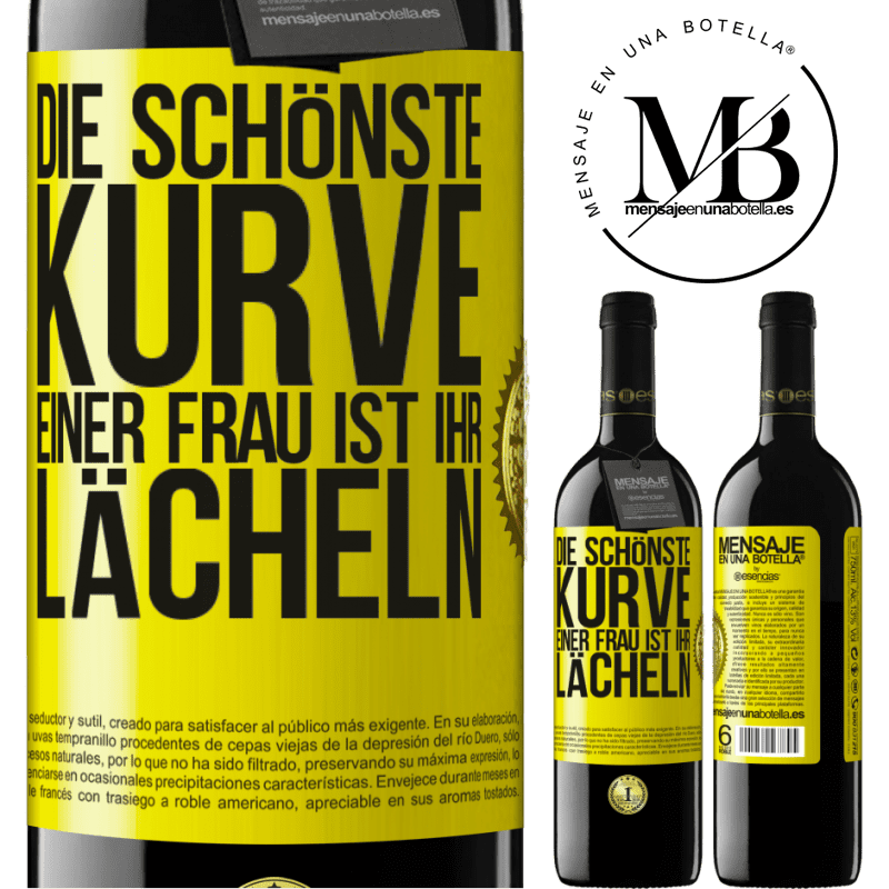 39,95 € Kostenloser Versand | Rotwein RED Ausgabe MBE Reserve Die schönste Kurve einer Frau ist ihr Lächeln Gelbes Etikett. Anpassbares Etikett Reserve 12 Monate Ernte 2016 Tempranillo