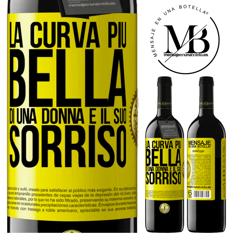 39,95 € Spedizione Gratuita | Vino rosso Edizione RED MBE Riserva La curva più bella di una donna è il suo sorriso Etichetta Gialla. Etichetta personalizzabile Riserva 12 Mesi Raccogliere 2015 Tempranillo