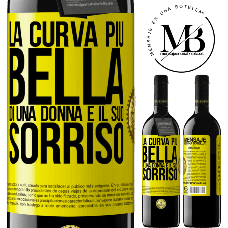 39,95 € Spedizione Gratuita | Vino rosso Edizione RED MBE Riserva La curva più bella di una donna è il suo sorriso Etichetta Gialla. Etichetta personalizzabile Riserva 12 Mesi Raccogliere 2016 Tempranillo