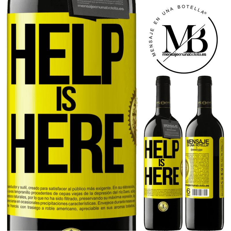 39,95 € Spedizione Gratuita | Vino rosso Edizione RED MBE Riserva Help is Here Etichetta Gialla. Etichetta personalizzabile Riserva 12 Mesi Raccogliere 2015 Tempranillo