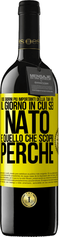 39,95 € | Vino rosso Edizione RED MBE Riserva I due giorni più importanti della tua vita: il giorno in cui sei nato e quello che scopri perché Etichetta Gialla. Etichetta personalizzabile Riserva 12 Mesi Raccogliere 2014 Tempranillo