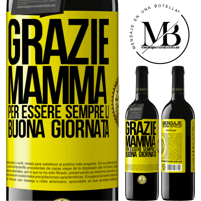 39,95 € Spedizione Gratuita | Vino rosso Edizione RED MBE Riserva Grazie mamma, per essere sempre lì. Buona giornata Etichetta Gialla. Etichetta personalizzabile Riserva 12 Mesi Raccogliere 2014 Tempranillo