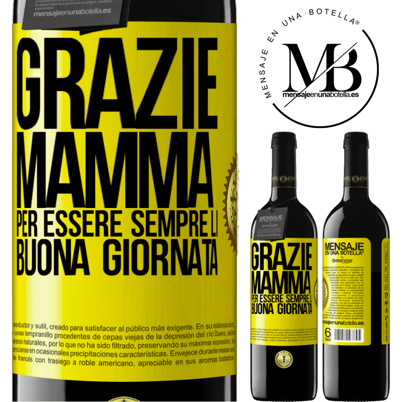 39,95 € Spedizione Gratuita | Vino rosso Edizione RED MBE Riserva Grazie mamma, per essere sempre lì. Buona giornata Etichetta Gialla. Etichetta personalizzabile Riserva 12 Mesi Raccogliere 2016 Tempranillo