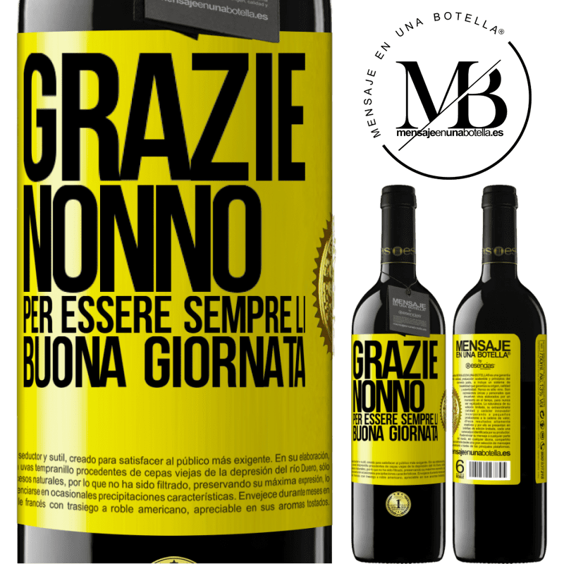 39,95 € Spedizione Gratuita | Vino rosso Edizione RED MBE Riserva Grazie nonno, per essere sempre lì. Buona giornata Etichetta Gialla. Etichetta personalizzabile Riserva 12 Mesi Raccogliere 2014 Tempranillo