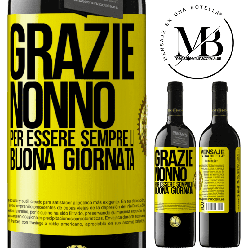 39,95 € Spedizione Gratuita | Vino rosso Edizione RED MBE Riserva Grazie nonno, per essere sempre lì. Buona giornata Etichetta Gialla. Etichetta personalizzabile Riserva 12 Mesi Raccogliere 2016 Tempranillo