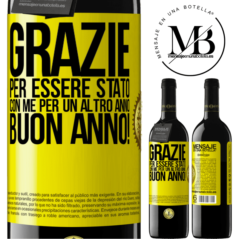39,95 € Spedizione Gratuita | Vino rosso Edizione RED MBE Riserva Grazie per essere stato con me per un altro anno. Buon anno! Etichetta Gialla. Etichetta personalizzabile Riserva 12 Mesi Raccogliere 2015 Tempranillo