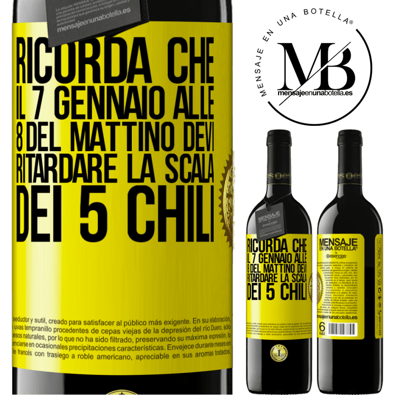 39,95 € Spedizione Gratuita | Vino rosso Edizione RED MBE Riserva Ricorda che il 7 gennaio alle 8 del mattino devi ritardare la scala dei 5 chili Etichetta Gialla. Etichetta personalizzabile Riserva 12 Mesi Raccogliere 2014 Tempranillo