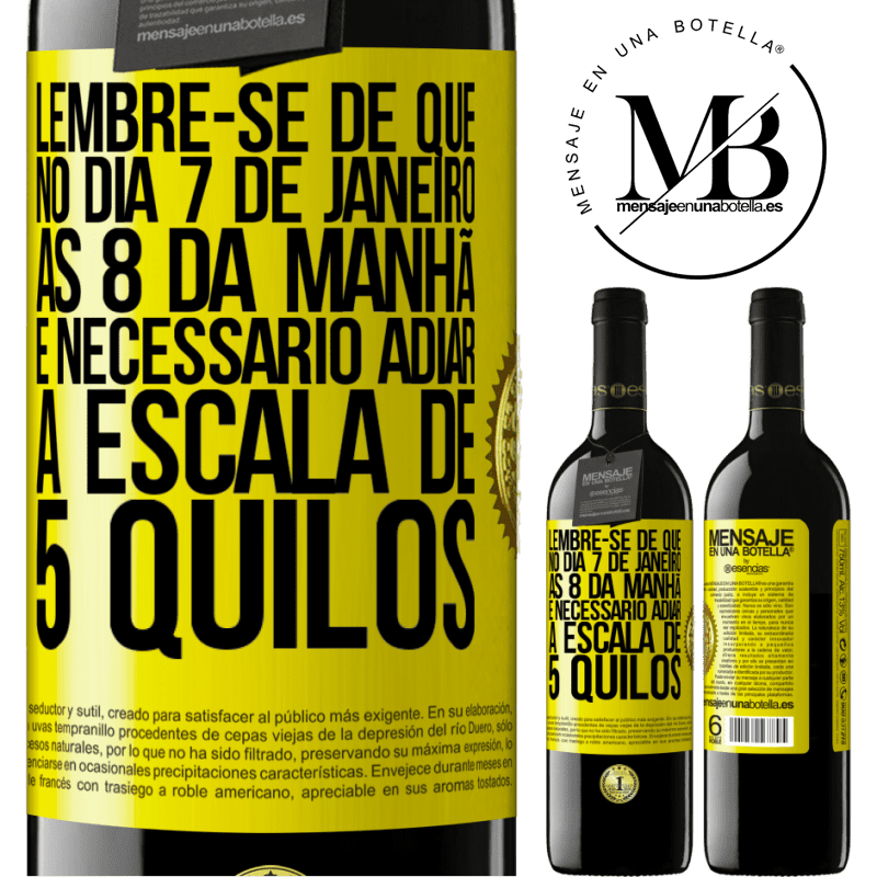 39,95 € Envio grátis | Vinho tinto Edição RED MBE Reserva Lembre-se de que, no dia 7 de janeiro, às 8 da manhã, é necessário adiar a escala de 5 quilos Etiqueta Amarela. Etiqueta personalizável Reserva 12 Meses Colheita 2014 Tempranillo