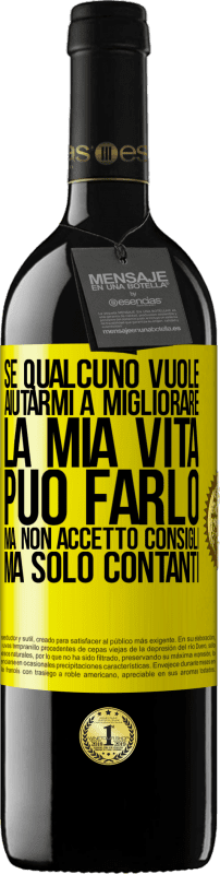 39,95 € | Vino rosso Edizione RED MBE Riserva Se qualcuno vuole aiutarmi a migliorare la mia vita, può farlo, ma non accetto consigli, ma solo contanti Etichetta Gialla. Etichetta personalizzabile Riserva 12 Mesi Raccogliere 2015 Tempranillo