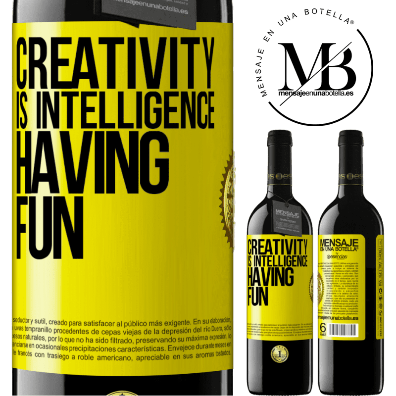 39,95 € Free Shipping | Red Wine RED Edition MBE Reserve Creativity is intelligence having fun Yellow Label. Customizable label Reserve 12 Months Harvest 2014 Tempranillo