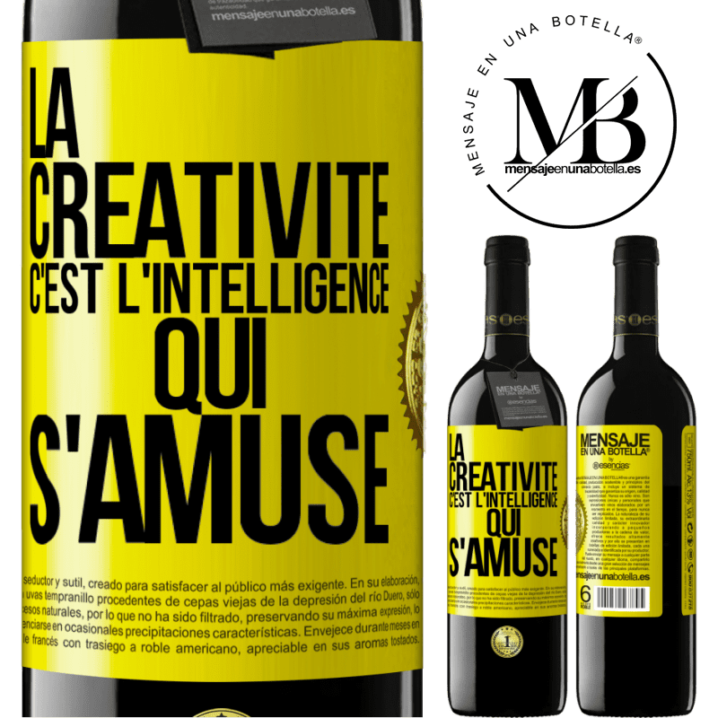 39,95 € Envoi gratuit | Vin rouge Édition RED MBE Réserve La créativité c'est l'intelligence qui s'amuse Étiquette Jaune. Étiquette personnalisable Réserve 12 Mois Récolte 2014 Tempranillo