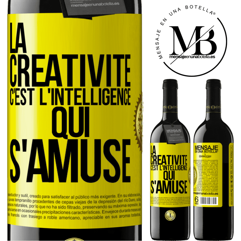39,95 € Envoi gratuit | Vin rouge Édition RED MBE Réserve La créativité c'est l'intelligence qui s'amuse Étiquette Jaune. Étiquette personnalisable Réserve 12 Mois Récolte 2016 Tempranillo