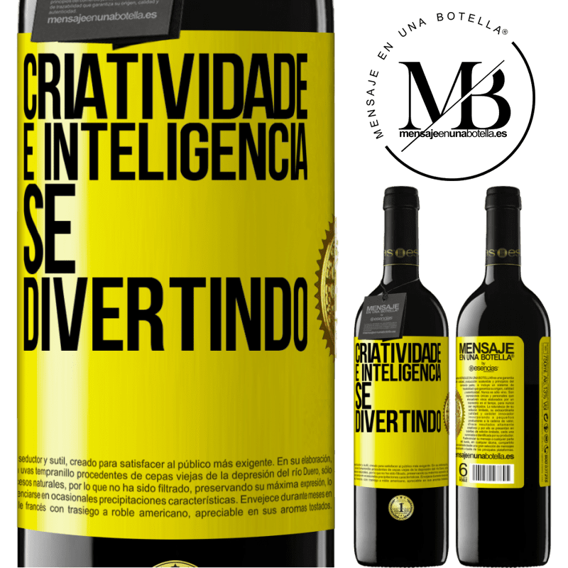 39,95 € Envio grátis | Vinho tinto Edição RED MBE Reserva Criatividade é inteligência se divertindo Etiqueta Amarela. Etiqueta personalizável Reserva 12 Meses Colheita 2014 Tempranillo