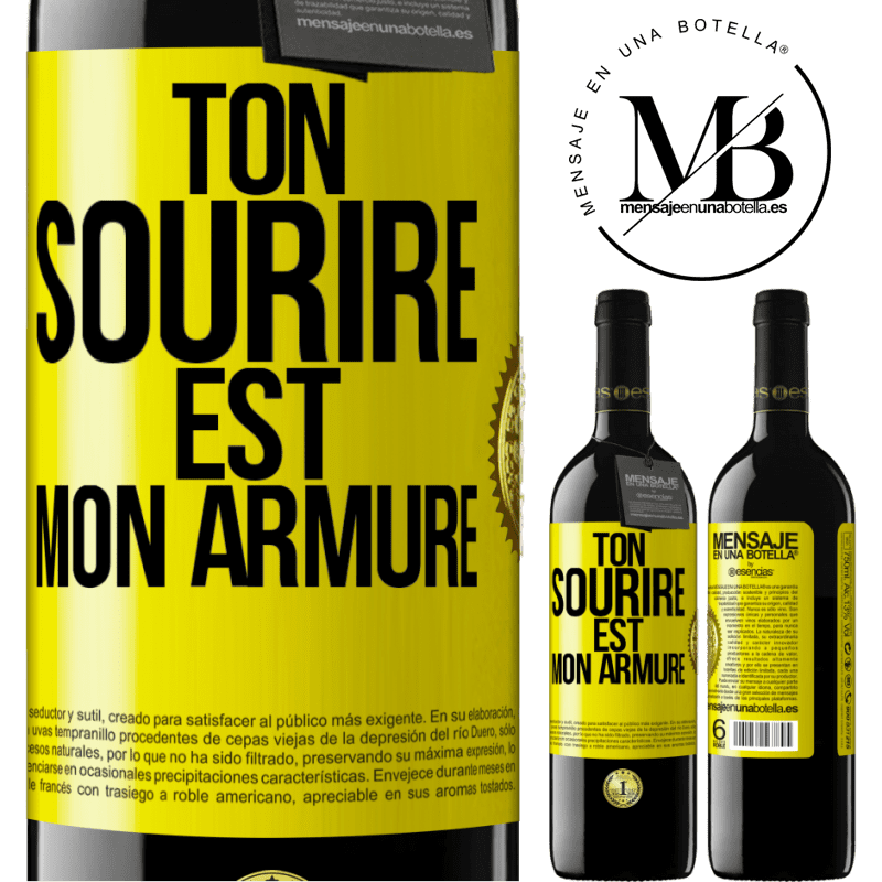 39,95 € Envoi gratuit | Vin rouge Édition RED MBE Réserve Ton sourire est mon armure Étiquette Jaune. Étiquette personnalisable Réserve 12 Mois Récolte 2015 Tempranillo