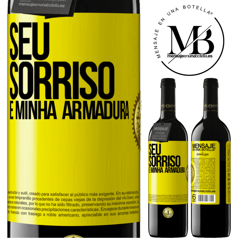 39,95 € Envio grátis | Vinho tinto Edição RED MBE Reserva Seu sorriso é minha armadura Etiqueta Amarela. Etiqueta personalizável Reserva 12 Meses Colheita 2015 Tempranillo