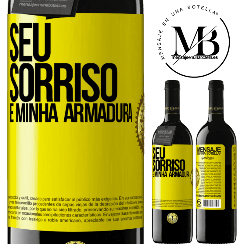 39,95 € Envio grátis | Vinho tinto Edição RED MBE Reserva Seu sorriso é minha armadura Etiqueta Amarela. Etiqueta personalizável Reserva 12 Meses Colheita 2016 Tempranillo