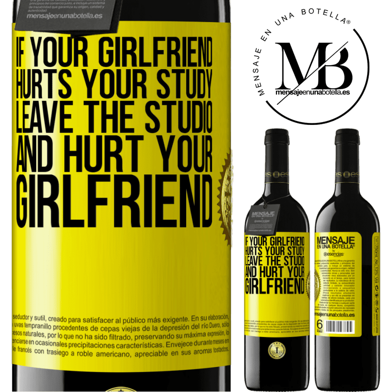 24,95 € Free Shipping | Red Wine RED Edition Crianza 6 Months If your girlfriend hurts your study, leave the studio and hurt your girlfriend Yellow Label. Customizable label Aging in oak barrels 6 Months Harvest 2019 Tempranillo