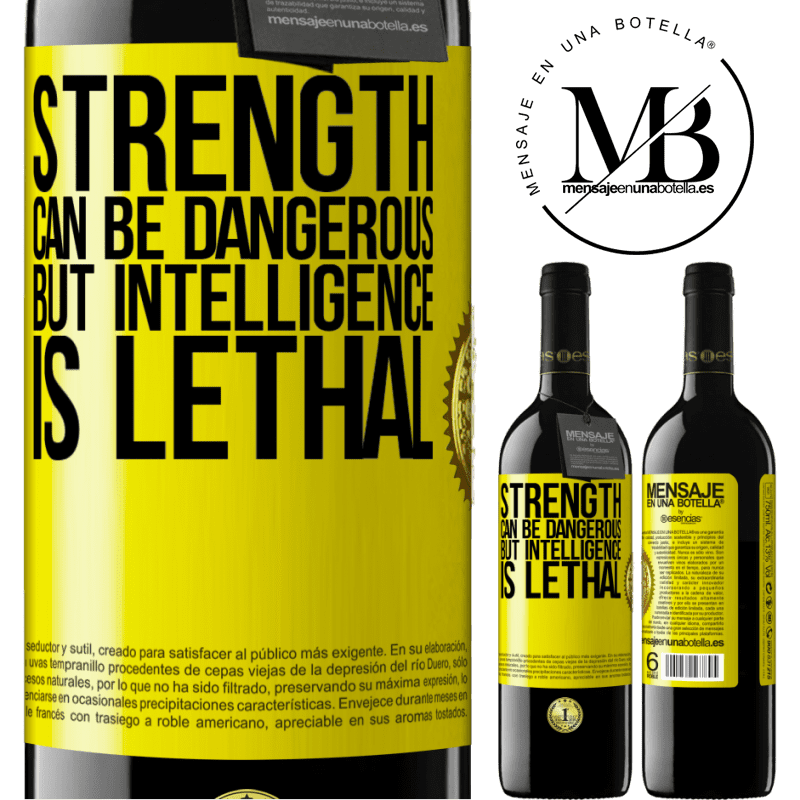 24,95 € Free Shipping | Red Wine RED Edition Crianza 6 Months Strength can be dangerous, but intelligence is lethal Yellow Label. Customizable label Aging in oak barrels 6 Months Harvest 2019 Tempranillo