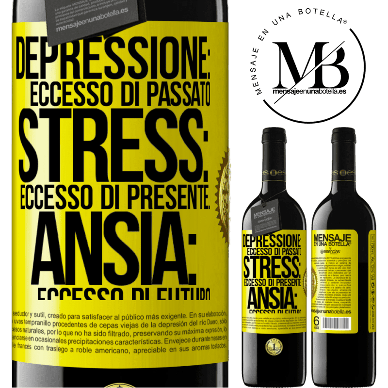 39,95 € Spedizione Gratuita | Vino rosso Edizione RED MBE Riserva Depressione: eccesso in eccesso. Stress: eccesso di presente. Ansia: eccesso di futuro Etichetta Gialla. Etichetta personalizzabile Riserva 12 Mesi Raccogliere 2015 Tempranillo