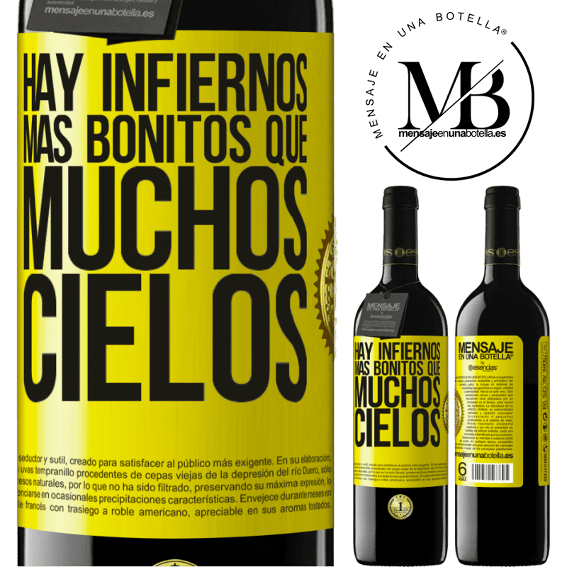 39,95 € Envío gratis | Vino Tinto Edición RED MBE Reserva Hay infiernos más bonitos que muchos cielos Etiqueta Amarilla. Etiqueta personalizable Reserva 12 Meses Cosecha 2014 Tempranillo