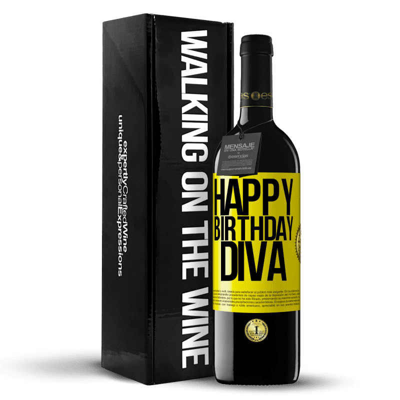 39,95 € Envío gratis | Vino Tinto Edición RED MBE Reserva Happy birthday Diva Etiqueta Amarilla. Etiqueta personalizable Reserva 12 Meses Cosecha 2016 Tempranillo