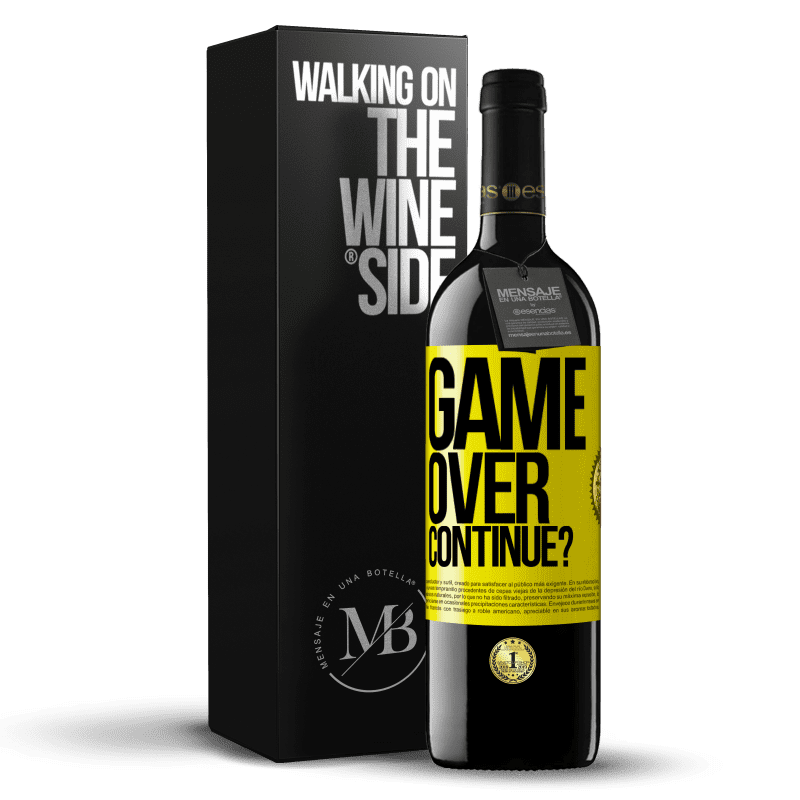 39,95 € Envío gratis | Vino Tinto Edición RED MBE Reserva GAME OVER. Continue? Etiqueta Amarilla. Etiqueta personalizable Reserva 12 Meses Cosecha 2016 Tempranillo