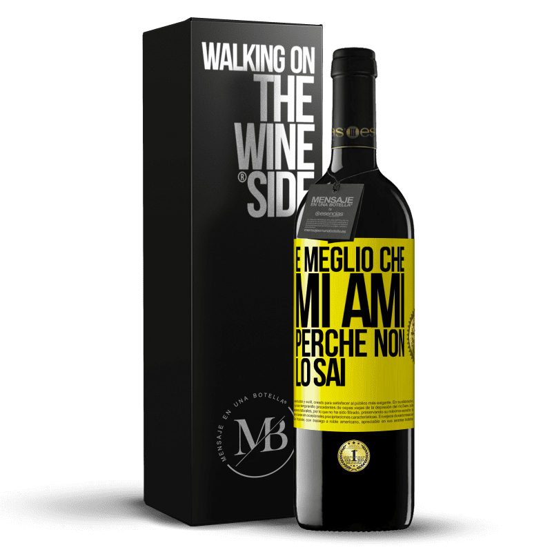 39,95 € Spedizione Gratuita | Vino rosso Edizione RED MBE Riserva È meglio che mi ami, perché non lo sai Etichetta Gialla. Etichetta personalizzabile Riserva 12 Mesi Raccogliere 2014 Tempranillo