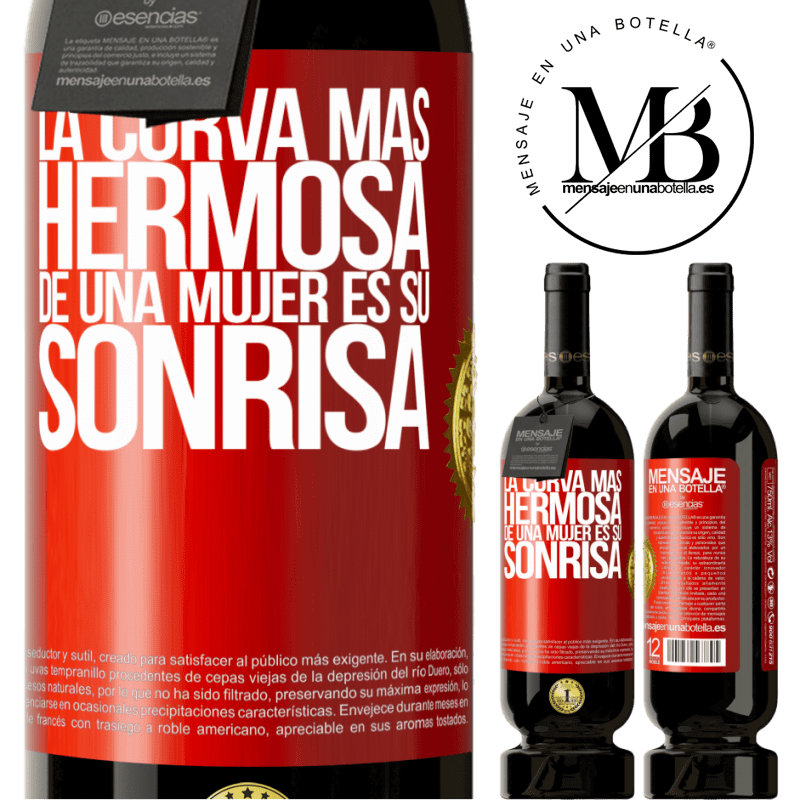 49,95 € Envío gratis | Vino Tinto Edición Premium MBS® Reserva La curva más hermosa de una mujer es su sonrisa Etiqueta Roja. Etiqueta personalizable Reserva 12 Meses Cosecha 2015 Tempranillo