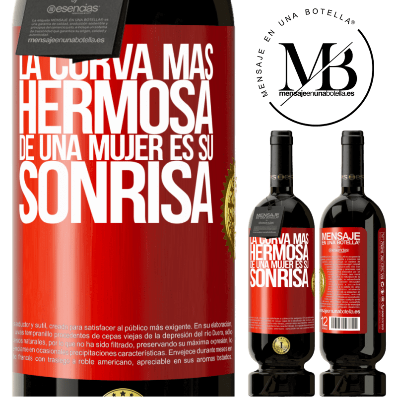 49,95 € Envío gratis | Vino Tinto Edición Premium MBS® Reserva La curva más hermosa de una mujer es su sonrisa Etiqueta Roja. Etiqueta personalizable Reserva 12 Meses Cosecha 2016 Tempranillo