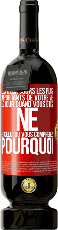 49,95 € | Vin rouge Édition Premium MBS® Réserve Les deux jours les plus importants de votre vie: le jour quand vous êtes né et celui où vous comprenez pourquoi Étiquette Rouge. Étiquette personnalisable Réserve 12 Mois Récolte 2015 Tempranillo