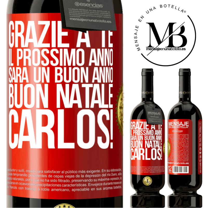 49,95 € Spedizione Gratuita | Vino rosso Edizione Premium MBS® Riserva Grazie a te il prossimo anno sarà un buon anno. Buon Natale, Carlos! Etichetta Rossa. Etichetta personalizzabile Riserva 12 Mesi Raccogliere 2014 Tempranillo