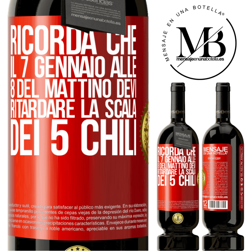 49,95 € Spedizione Gratuita | Vino rosso Edizione Premium MBS® Riserva Ricorda che il 7 gennaio alle 8 del mattino devi ritardare la scala dei 5 chili Etichetta Rossa. Etichetta personalizzabile Riserva 12 Mesi Raccogliere 2016 Tempranillo