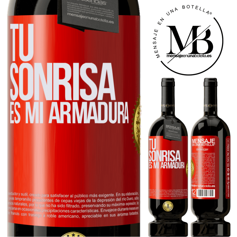 49,95 € Envío gratis | Vino Tinto Edición Premium MBS® Reserva Tu sonrisa es mi armadura Etiqueta Roja. Etiqueta personalizable Reserva 12 Meses Cosecha 2015 Tempranillo