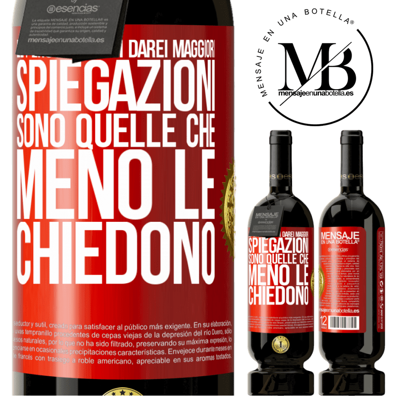 49,95 € Spedizione Gratuita | Vino rosso Edizione Premium MBS® Riserva Le persone a cui darei maggiori spiegazioni sono quelle che meno le chiedono Etichetta Rossa. Etichetta personalizzabile Riserva 12 Mesi Raccogliere 2014 Tempranillo