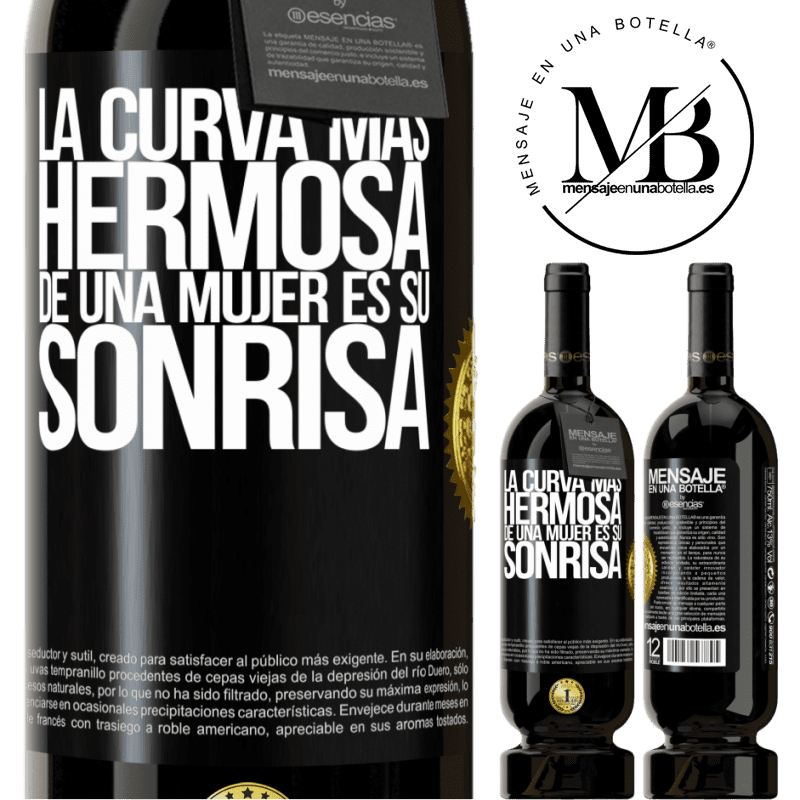 49,95 € Envío gratis | Vino Tinto Edición Premium MBS® Reserva La curva más hermosa de una mujer es su sonrisa Etiqueta Negra. Etiqueta personalizable Reserva 12 Meses Cosecha 2016 Tempranillo