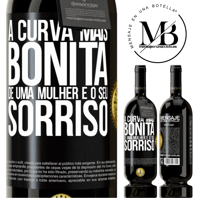 49,95 € Envio grátis | Vinho tinto Edição Premium MBS® Reserva A curva mais bonita de uma mulher é o seu sorriso Etiqueta Preta. Etiqueta personalizável Reserva 12 Meses Colheita 2015 Tempranillo