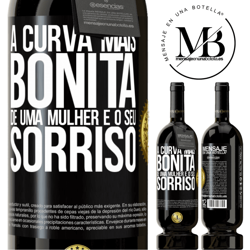49,95 € Envio grátis | Vinho tinto Edição Premium MBS® Reserva A curva mais bonita de uma mulher é o seu sorriso Etiqueta Preta. Etiqueta personalizável Reserva 12 Meses Colheita 2016 Tempranillo