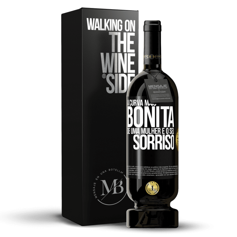 49,95 € Envio grátis | Vinho tinto Edição Premium MBS® Reserva A curva mais bonita de uma mulher é o seu sorriso Etiqueta Preta. Etiqueta personalizável Reserva 12 Meses Colheita 2015 Tempranillo