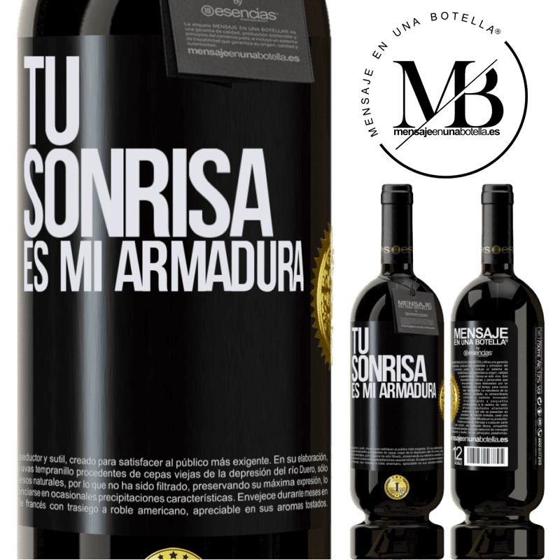 49,95 € Envío gratis | Vino Tinto Edición Premium MBS® Reserva Tu sonrisa es mi armadura Etiqueta Negra. Etiqueta personalizable Reserva 12 Meses Cosecha 2016 Tempranillo