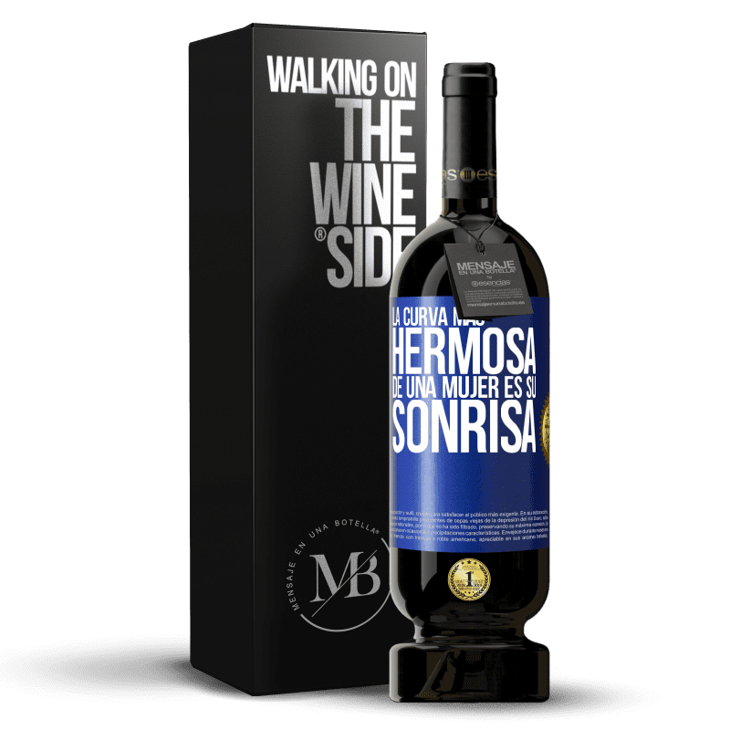 49,95 € Envío gratis | Vino Tinto Edición Premium MBS® Reserva La curva más hermosa de una mujer es su sonrisa Etiqueta Azul. Etiqueta personalizable Reserva 12 Meses Cosecha 2015 Tempranillo