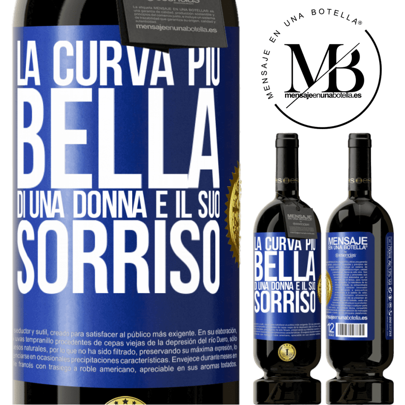 49,95 € Spedizione Gratuita | Vino rosso Edizione Premium MBS® Riserva La curva più bella di una donna è il suo sorriso Etichetta Blu. Etichetta personalizzabile Riserva 12 Mesi Raccogliere 2016 Tempranillo