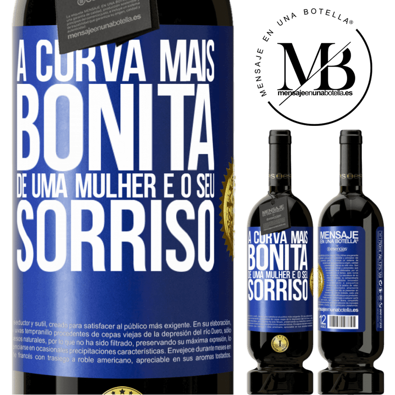 49,95 € Envio grátis | Vinho tinto Edição Premium MBS® Reserva A curva mais bonita de uma mulher é o seu sorriso Etiqueta Azul. Etiqueta personalizável Reserva 12 Meses Colheita 2015 Tempranillo