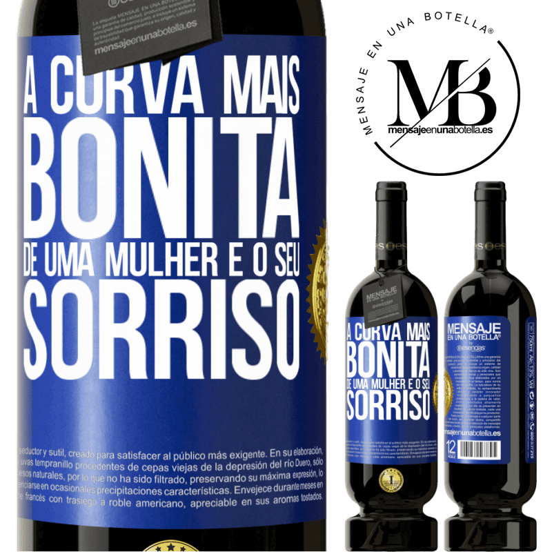 49,95 € Envio grátis | Vinho tinto Edição Premium MBS® Reserva A curva mais bonita de uma mulher é o seu sorriso Etiqueta Azul. Etiqueta personalizável Reserva 12 Meses Colheita 2016 Tempranillo