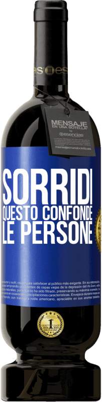 49,95 € | Vino rosso Edizione Premium MBS® Riserva Sorridi, questo confonde le persone Etichetta Blu. Etichetta personalizzabile Riserva 12 Mesi Raccogliere 2014 Tempranillo