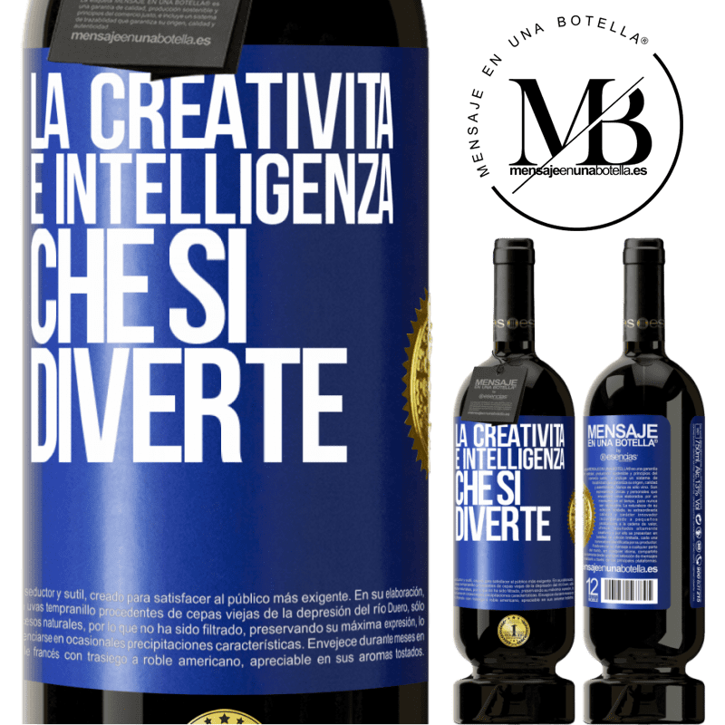 49,95 € Spedizione Gratuita | Vino rosso Edizione Premium MBS® Riserva La creatività è intelligenza che si diverte Etichetta Blu. Etichetta personalizzabile Riserva 12 Mesi Raccogliere 2014 Tempranillo