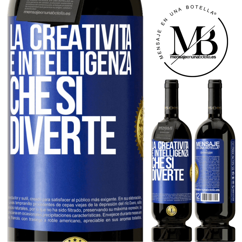 49,95 € Spedizione Gratuita | Vino rosso Edizione Premium MBS® Riserva La creatività è intelligenza che si diverte Etichetta Blu. Etichetta personalizzabile Riserva 12 Mesi Raccogliere 2016 Tempranillo
