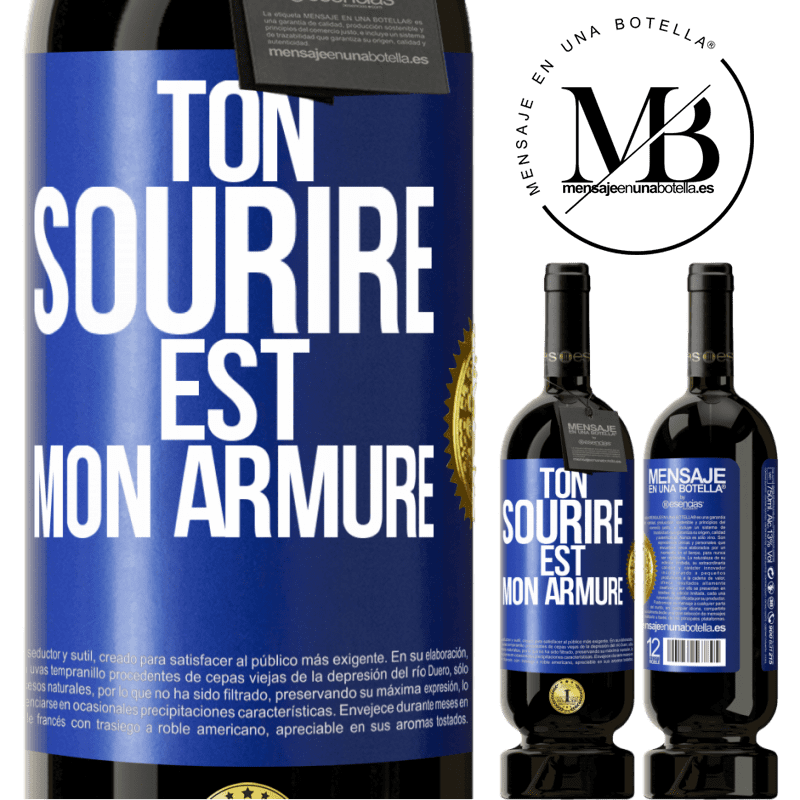 49,95 € Envoi gratuit | Vin rouge Édition Premium MBS® Réserve Ton sourire est mon armure Étiquette Bleue. Étiquette personnalisable Réserve 12 Mois Récolte 2016 Tempranillo