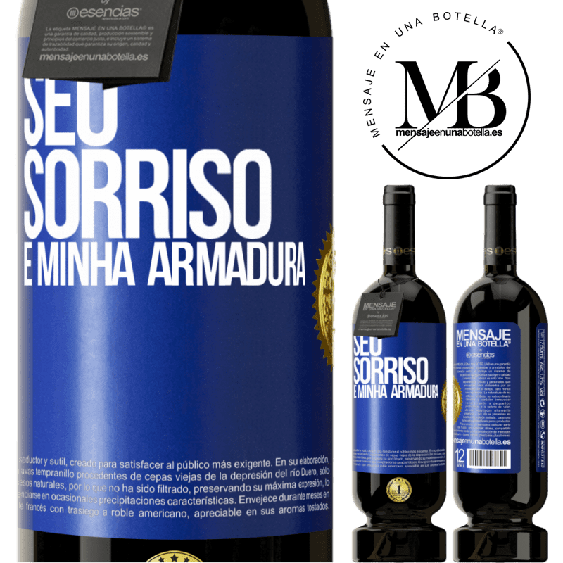 49,95 € Envio grátis | Vinho tinto Edição Premium MBS® Reserva Seu sorriso é minha armadura Etiqueta Azul. Etiqueta personalizável Reserva 12 Meses Colheita 2016 Tempranillo