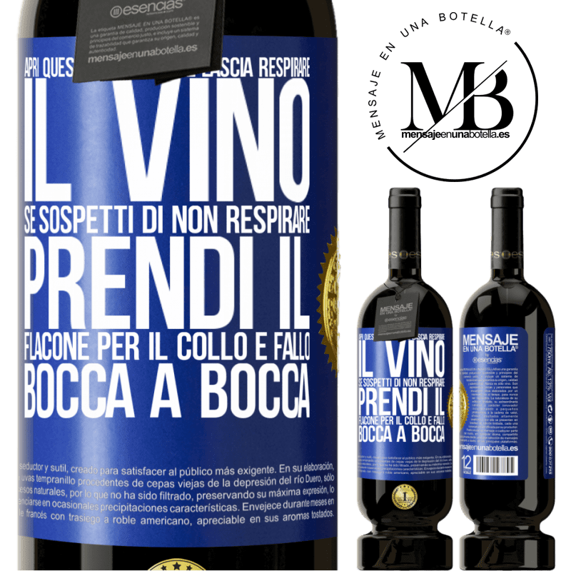 49,95 € Spedizione Gratuita | Vino rosso Edizione Premium MBS® Riserva Apri questa bottiglia e lascia respirare il vino. Se sospetti di non respirare, prendi il flacone per il collo e fallo bocca Etichetta Blu. Etichetta personalizzabile Riserva 12 Mesi Raccogliere 2014 Tempranillo